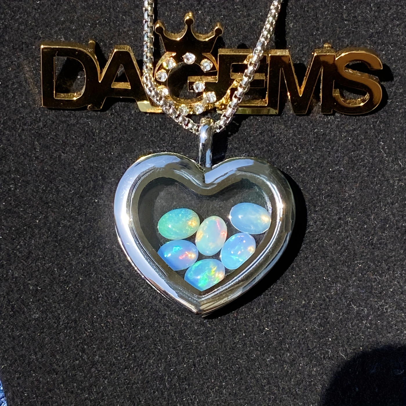 Women's Natural Ethiopia Opal Locket and Chain Necklace